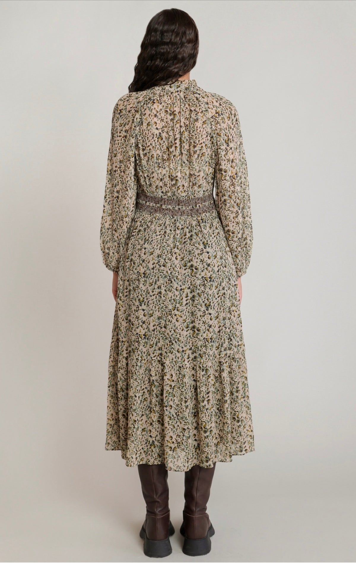 Dex Smocked Waist Dress Ecru Leopard