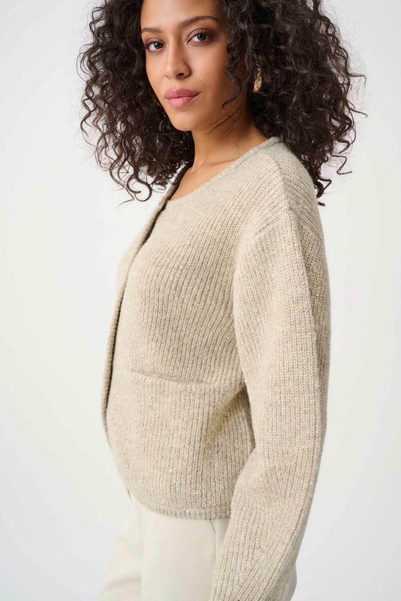 Joseph Ribkoff Sweater Knit Sequined Boxy Crewneck Cardigan 263958