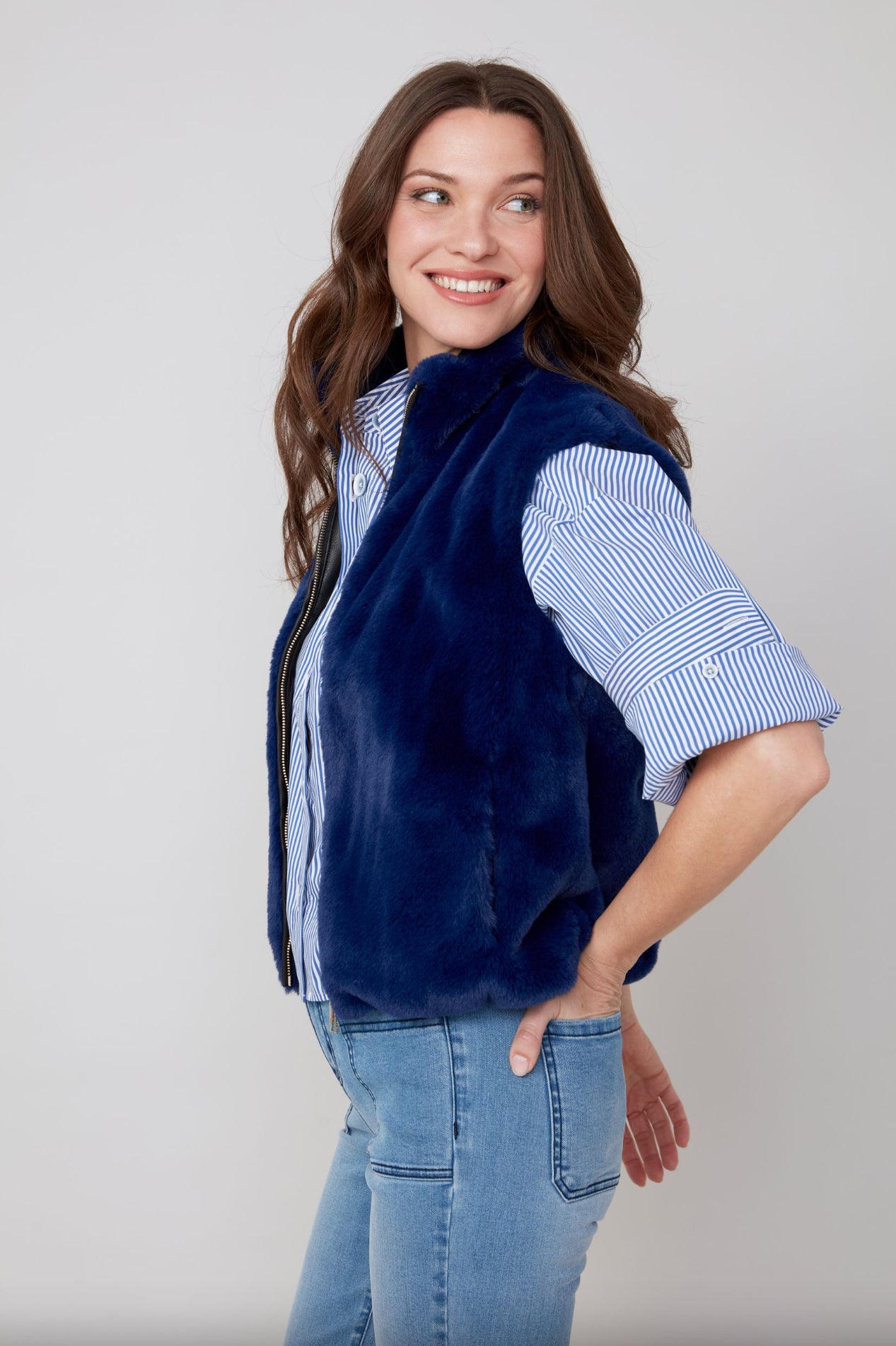 Renuar Faux Fur Vest Oxford