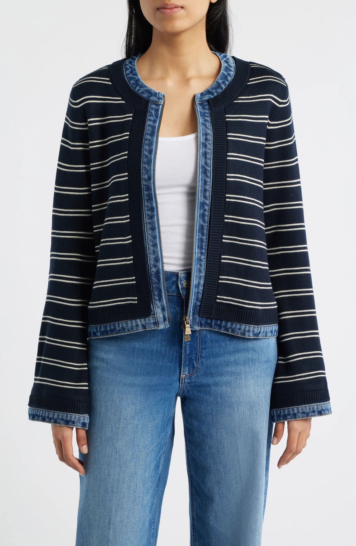 Wit & Wisdom Mixed Media Zip Up Jacket