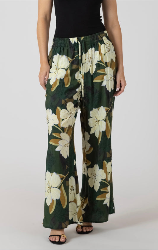 Dex Wide Leg Flowy Pants Palm Blossom