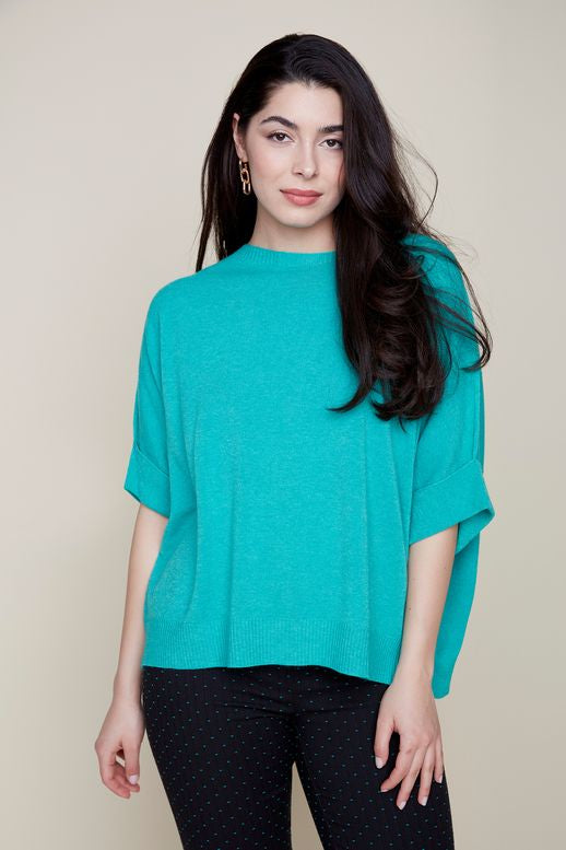 Renuar Loose Crop Sleeve Sweater Peacock