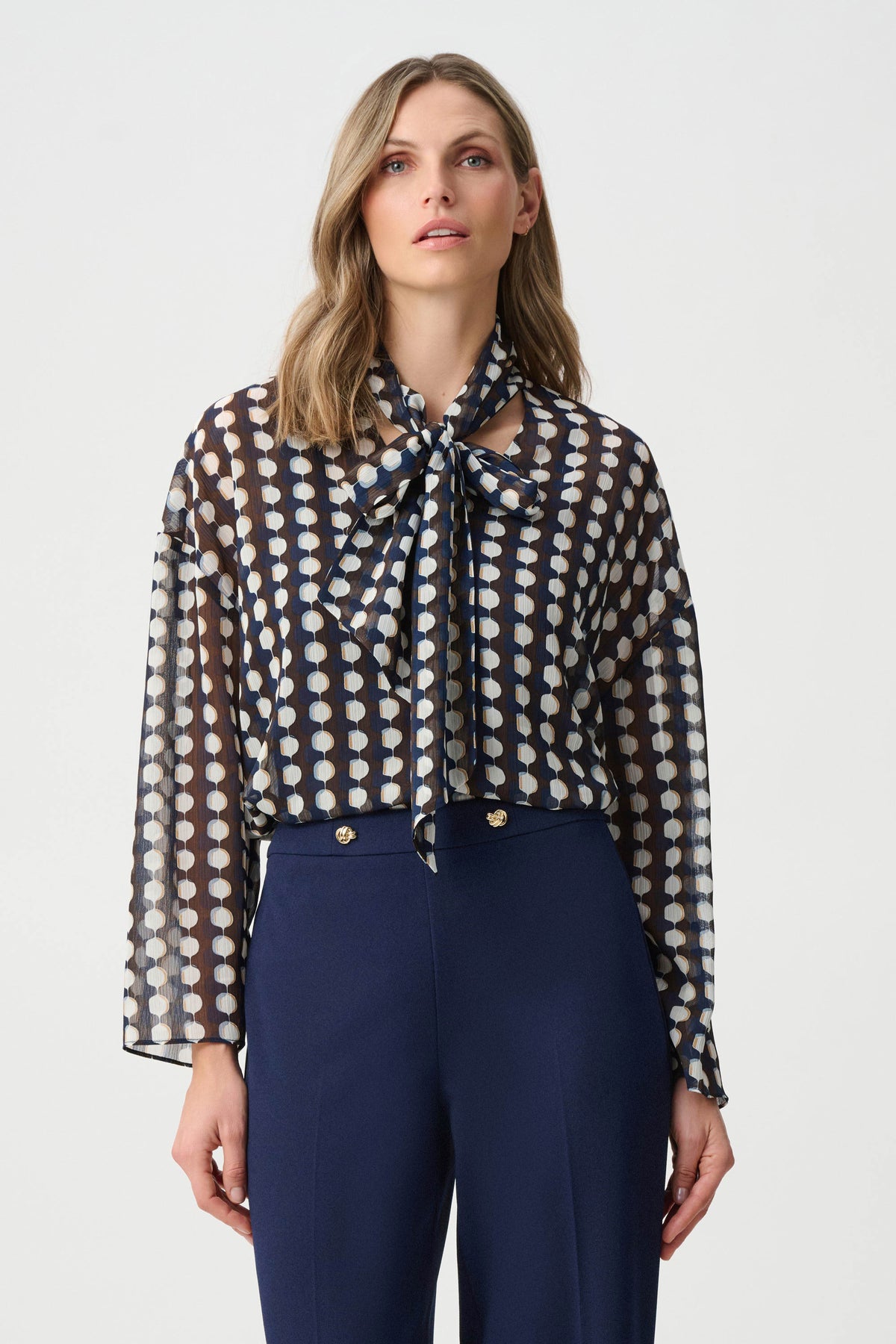 Chiffon Geometric-Print Tie-Neck Blouse
263102