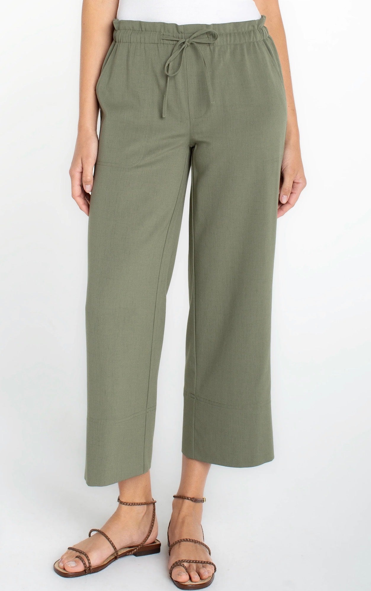 Liverpool Pull On Wide Leg Ankle Pants Olive