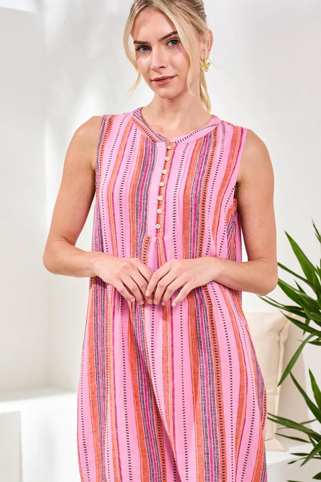 Tribal Sleeveless Pintuck Dress Rose