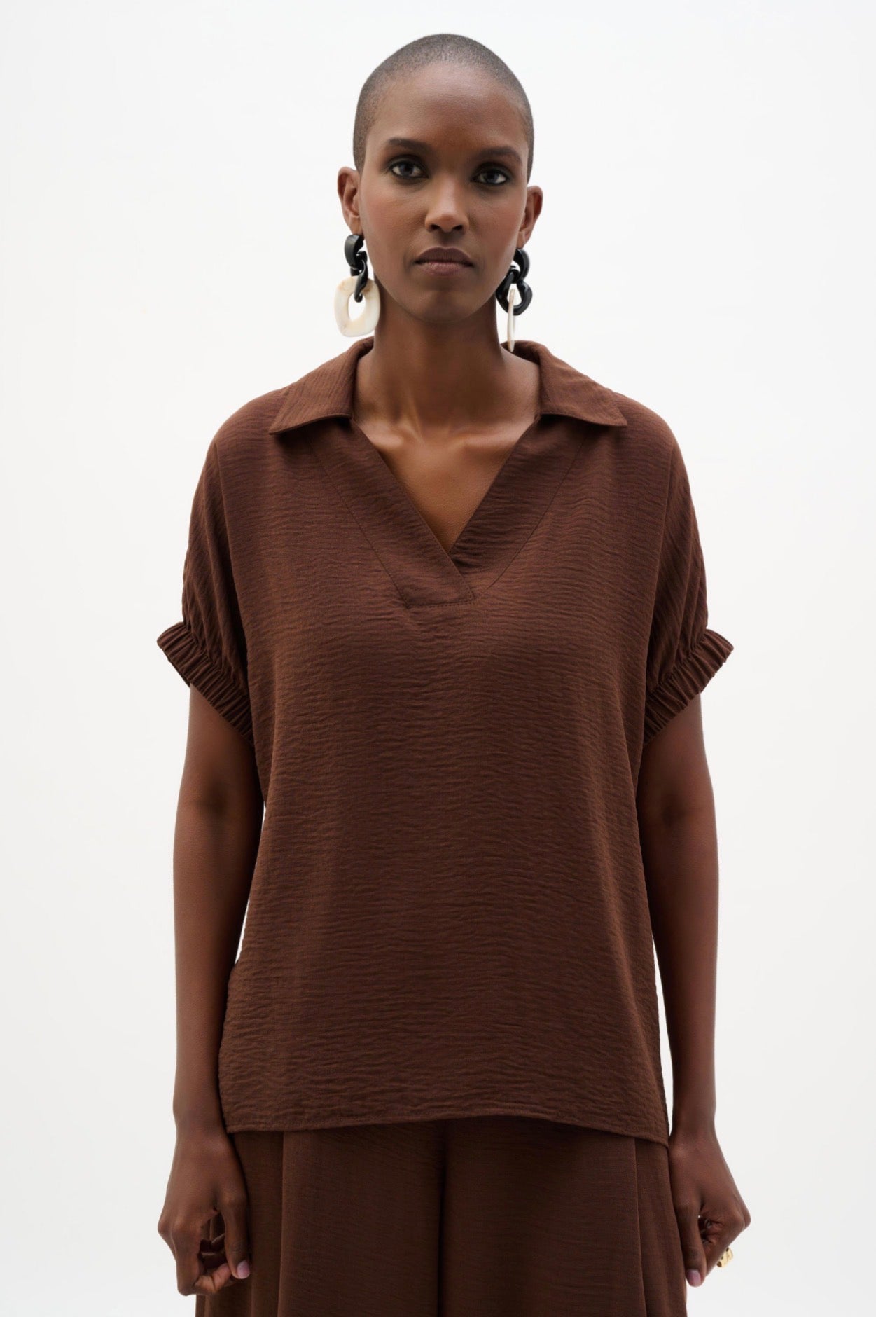 Joseph Ribkoff Woven Gauze Boxy Top With Shirred Sleeves 262078