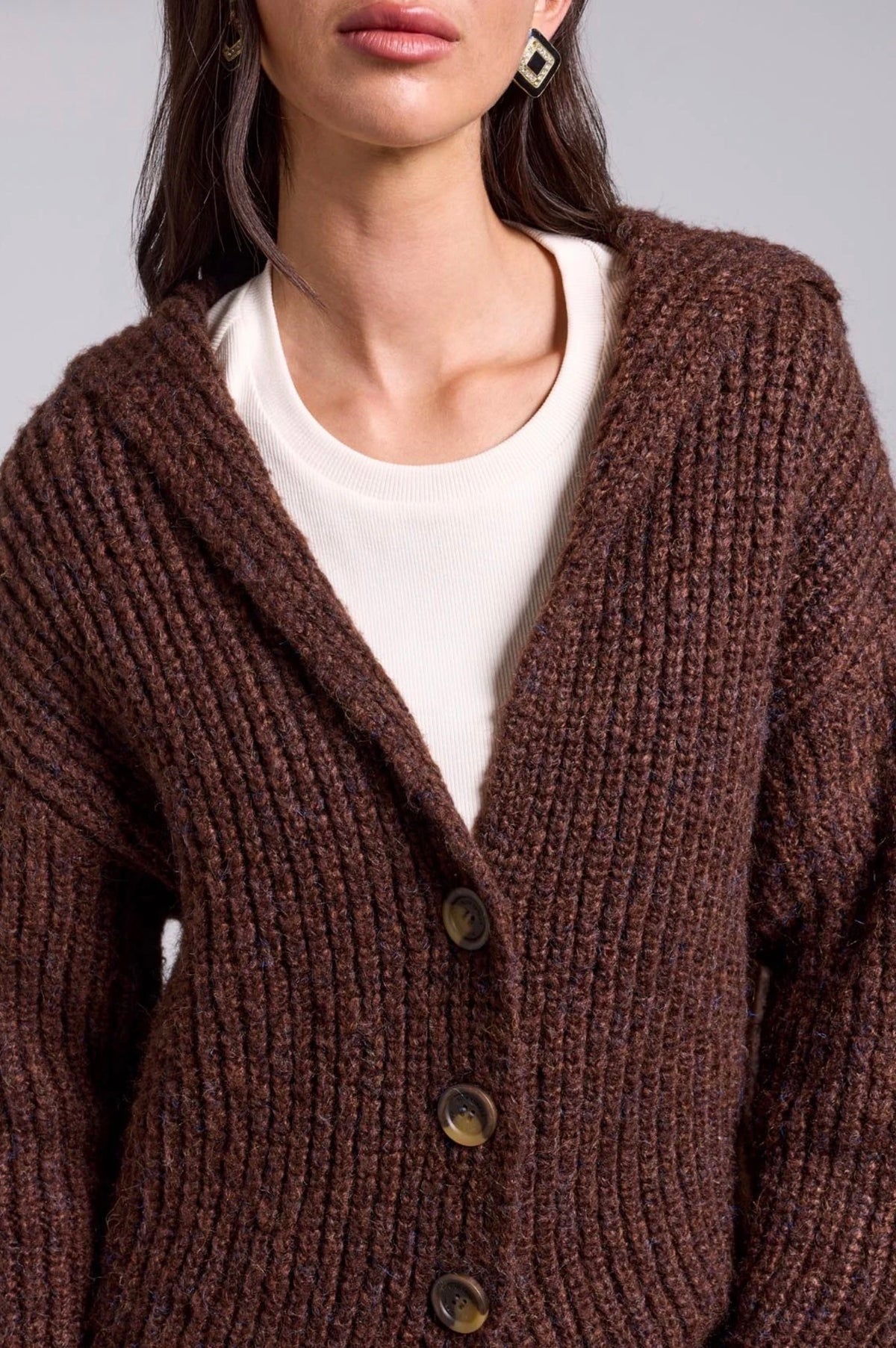Tribal Blue Thread Oversized Knit Cardigan Chocolate