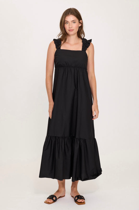 Pistache Poplin Cotton Maxi Dress Black