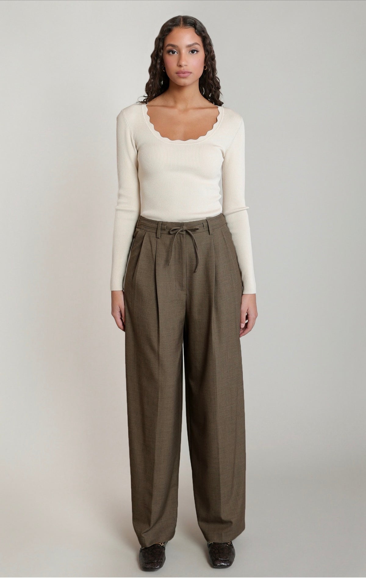 Dex Pleated Drawstring Pants Taupe