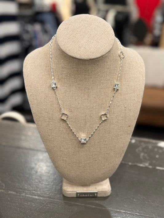 Merx Silver Clover Gem Necklace
