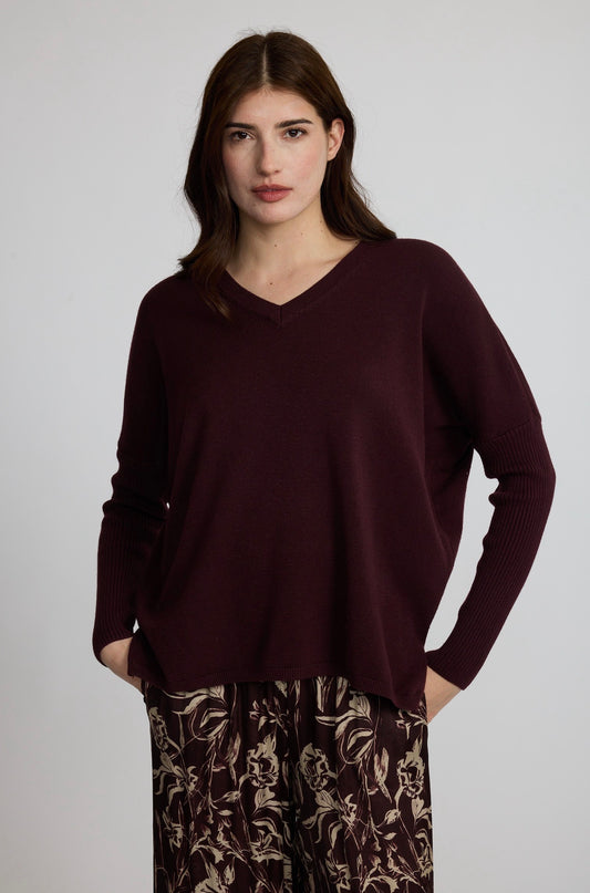 Pistache Ribbed Sleeve V-Neck Sweater Ruby