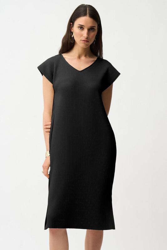 Joseph Ribkoff Pleated Scuba Crepe Straight Dress With Pockets Black 261252