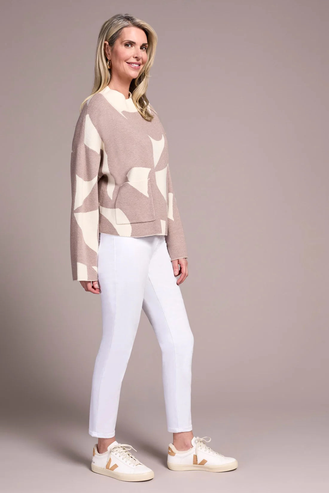 Tribal Mock Neck Abstract Print Sweater