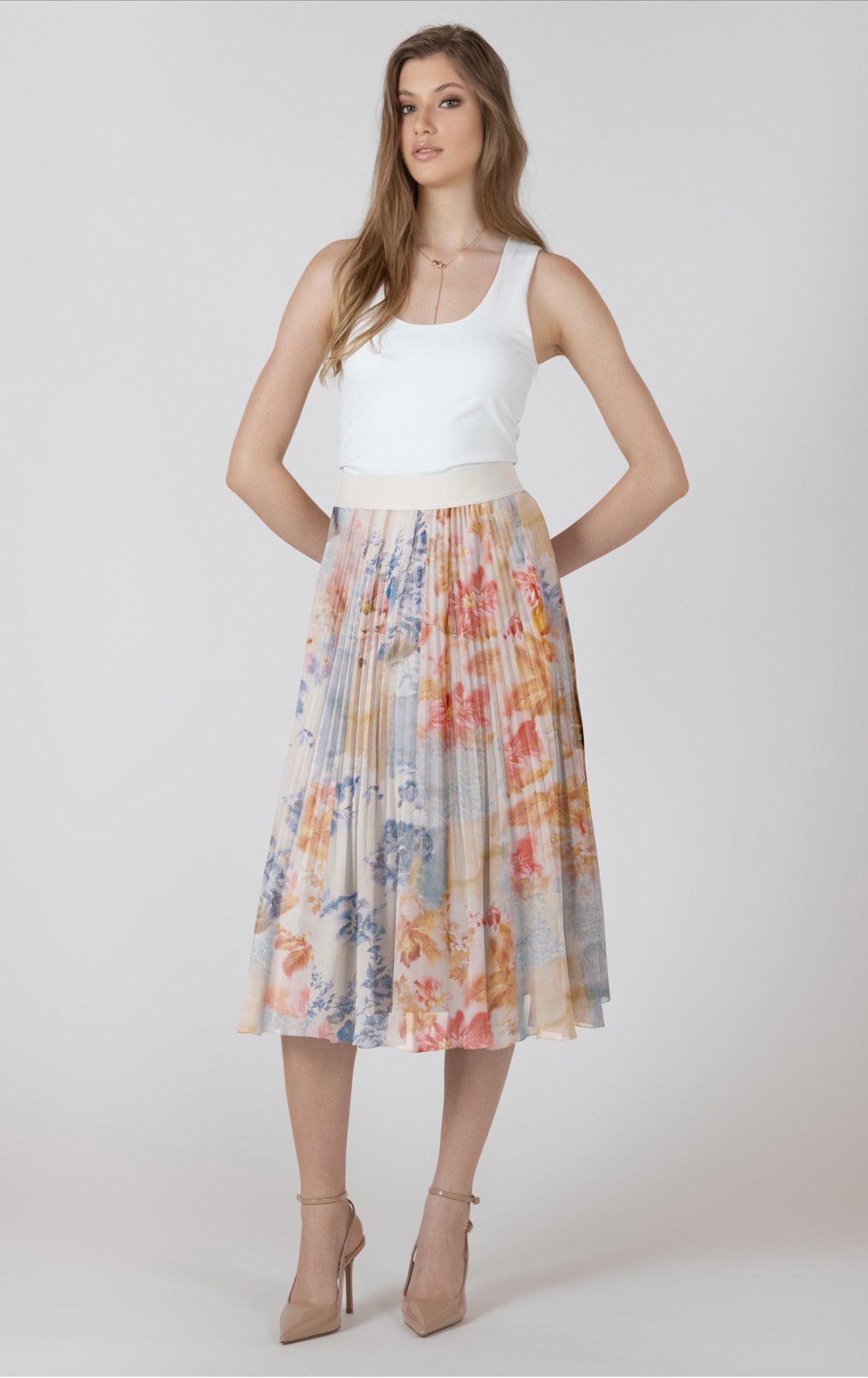 Black Tape Floral Pleated Skirt