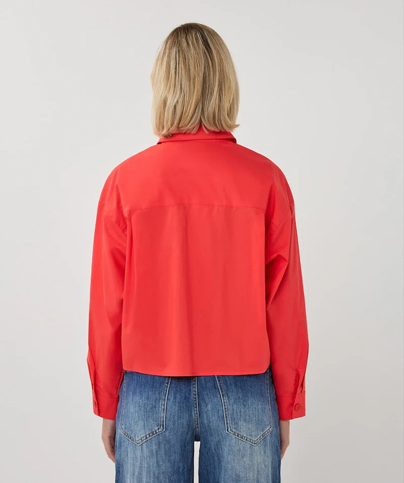 Esqualo Cropped Button Up Blouse Chili Red