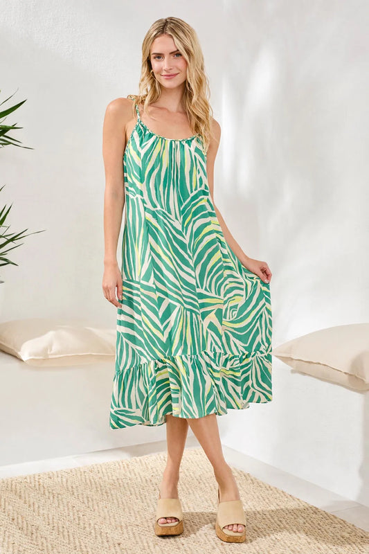 Tribal Braided Strap Flounce Hem Dress Grass