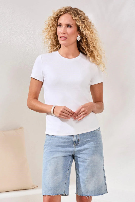 Tribal Crew Neck Fitted Stretch Tee White