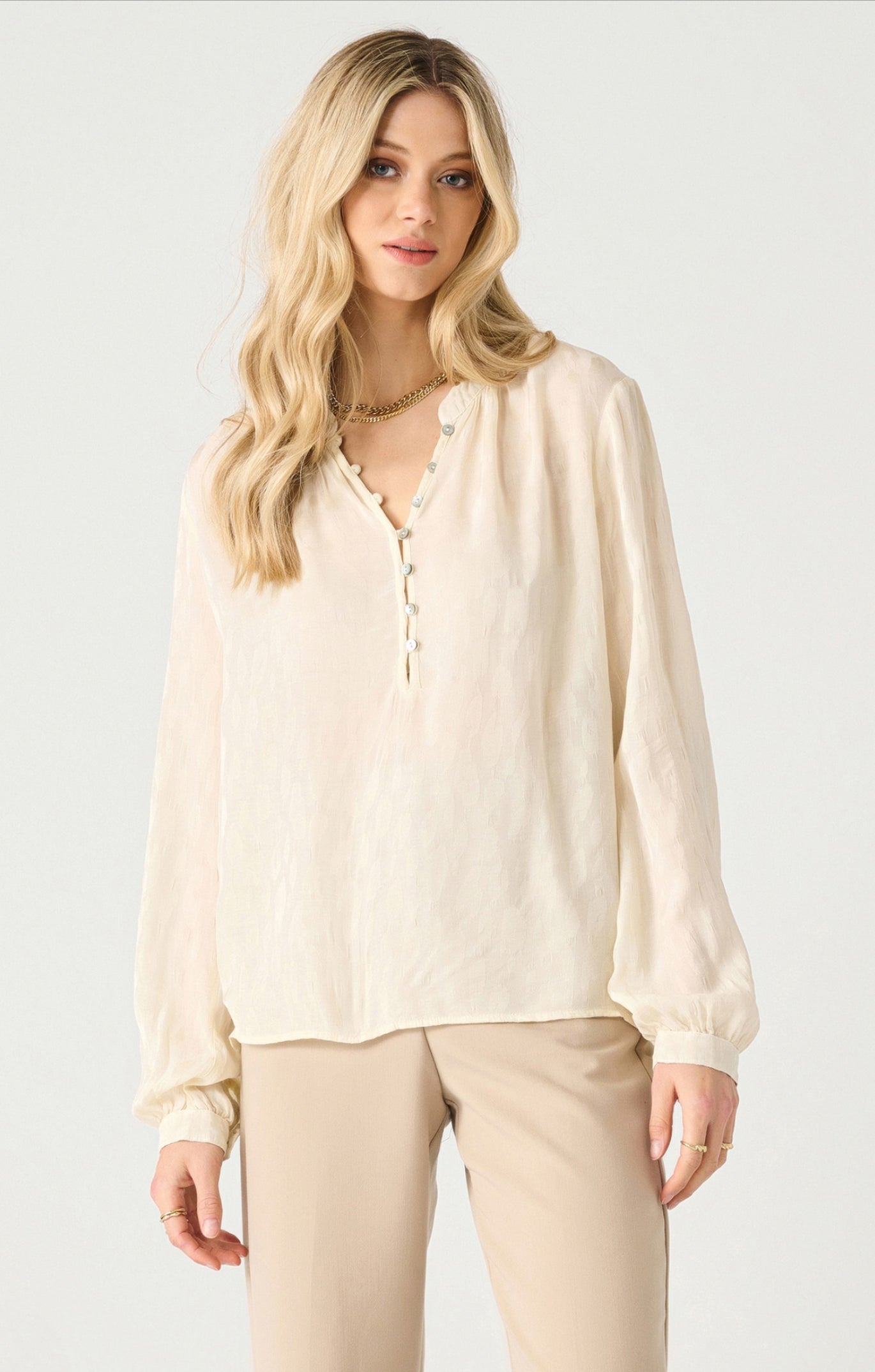 Black Tape Jacquard Blouse Pearl