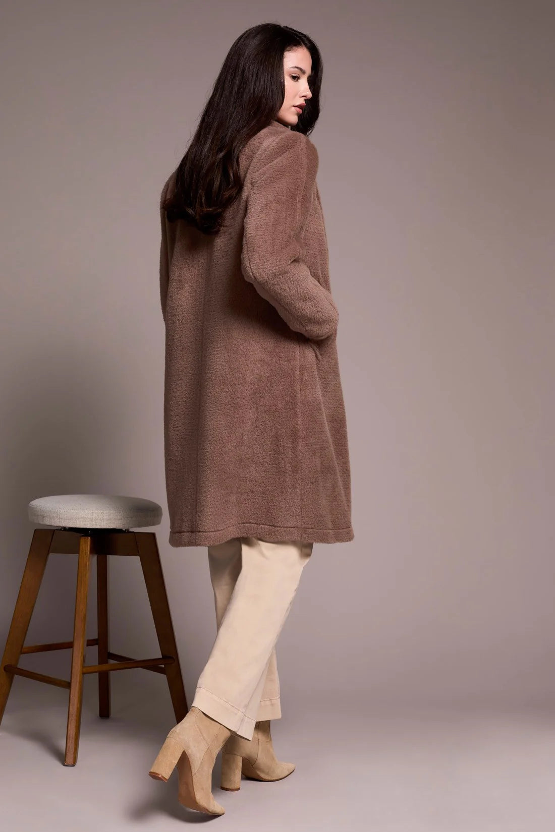Tribal Soft Plush Button Front Coat Fossil