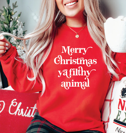 Merry Christmas Ya Filthy Animal Crewneck Red