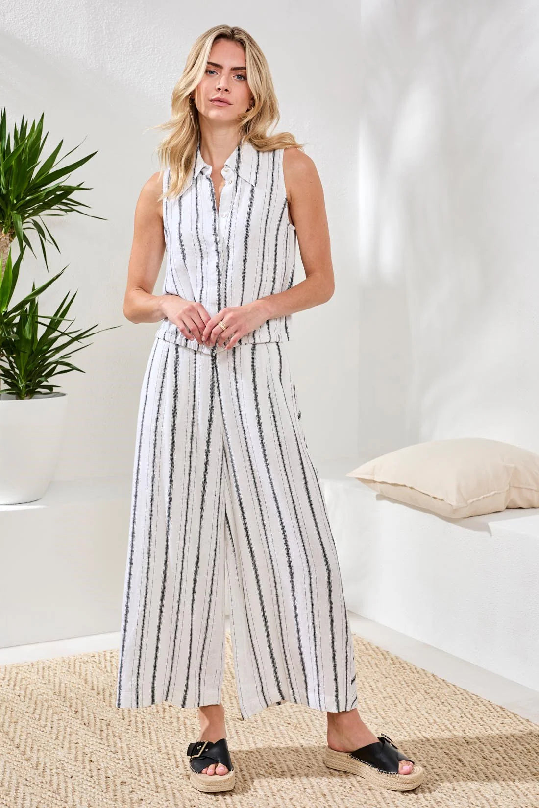 Tribal Soft Linen Flowy Striped Pants
