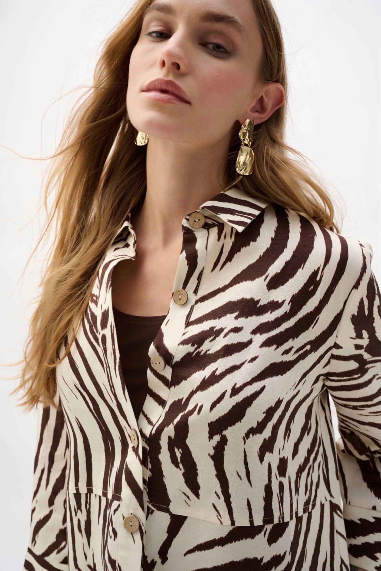 Joseph Ribkoff Linen Blend Animal Print A-Line Blouse 262943