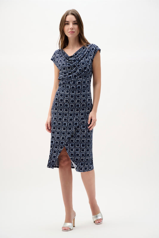 Joseph Ribkoff Silky Knit Geometric Print Sheath Wrap Dress 262246