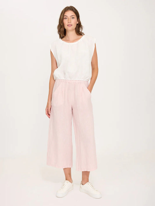 Pistache Cropped Linen Pants Pink Mist Stripe