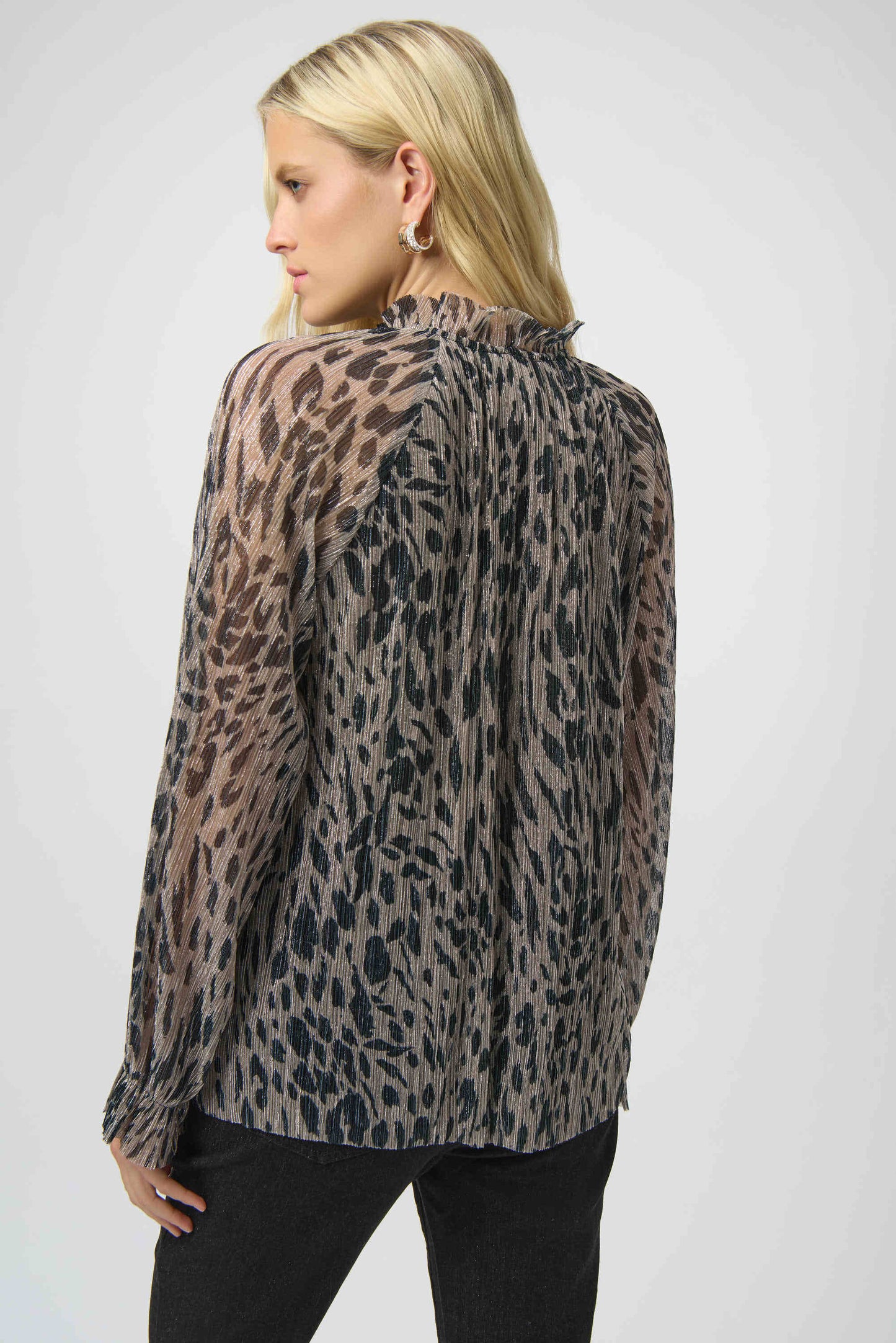 Joseph Ribkoff Plissé Mesh Animal Print Straight Top 254140