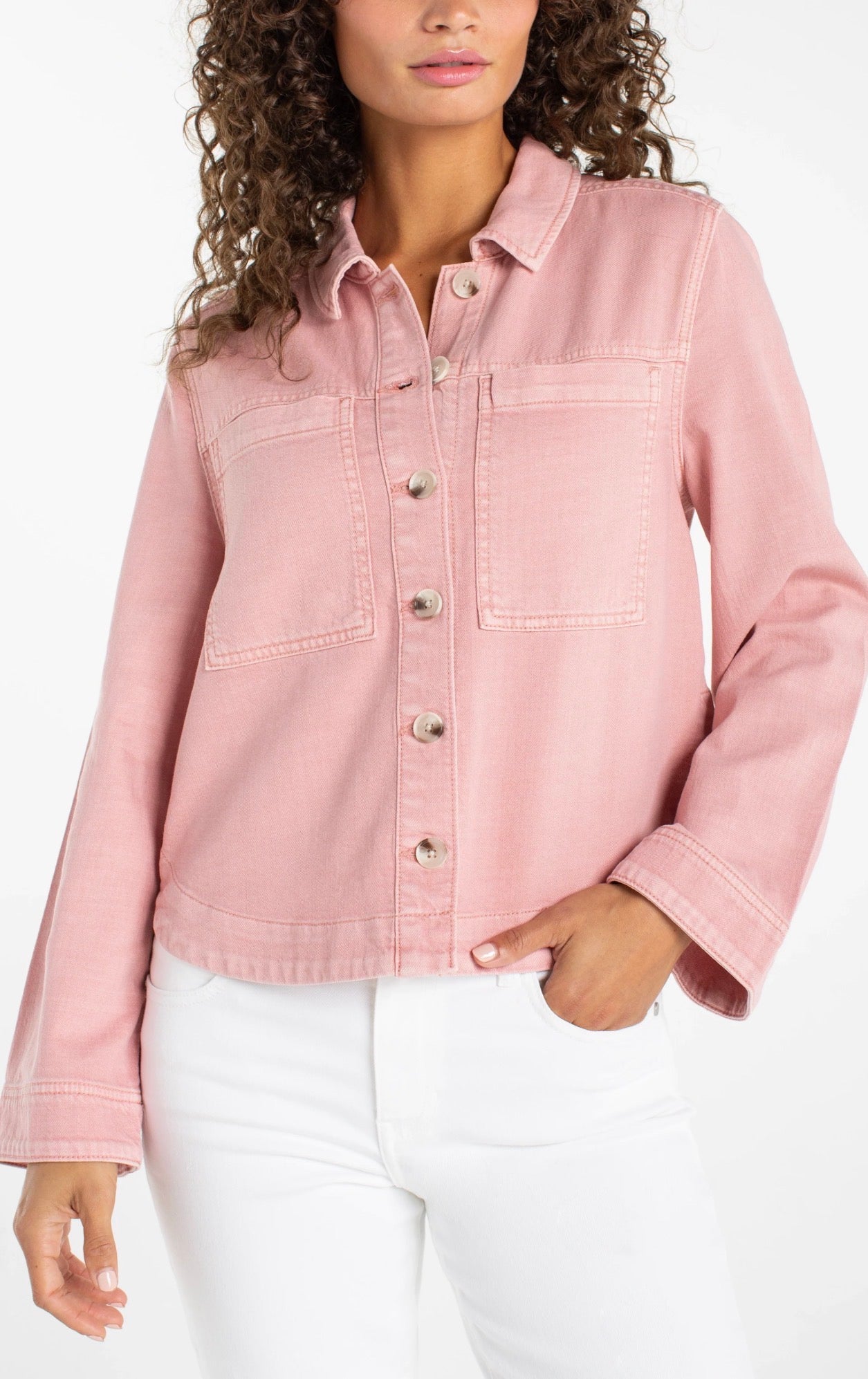 Liverpool High-Low Denim Shacket Misty Blush