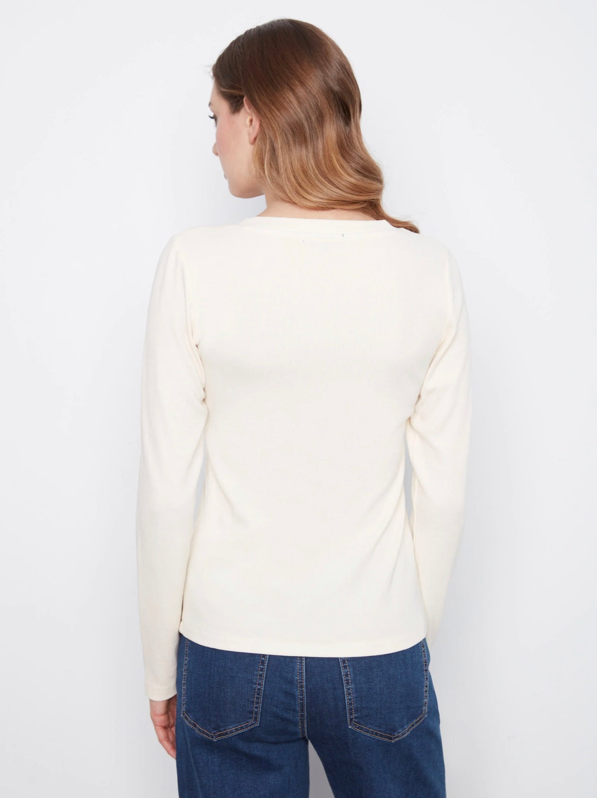Charlie B Ribbed V-Neck Top Almond