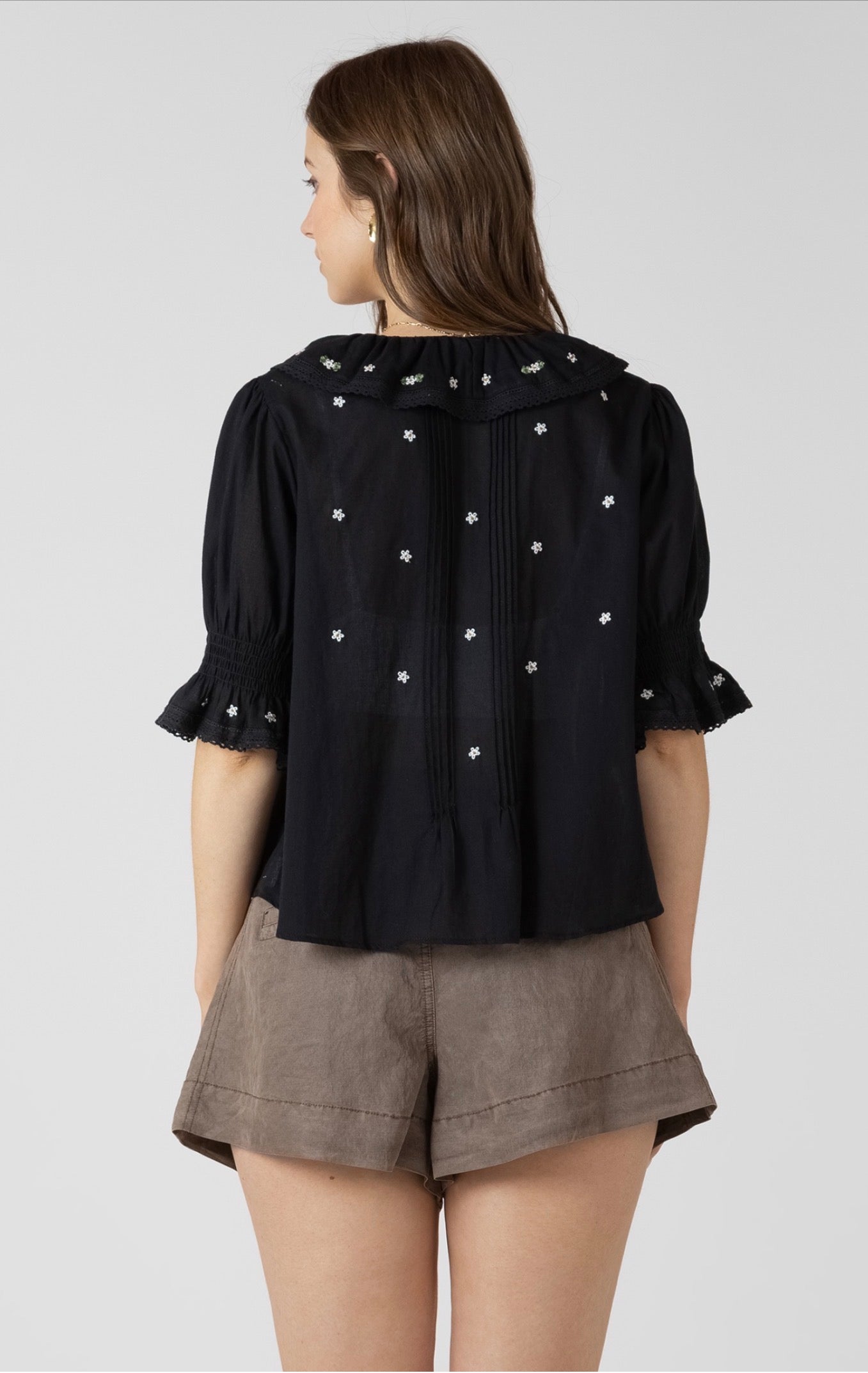 Dex Ruffle Detail Embroidered Blouse Black