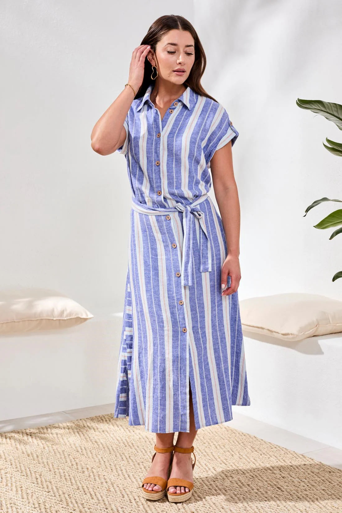 Tribal Short Sleeve Stripe Shirt Dress