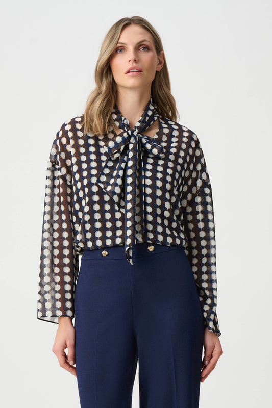 Chiffon Geometric-Print Tie-Neck Blouse
263102