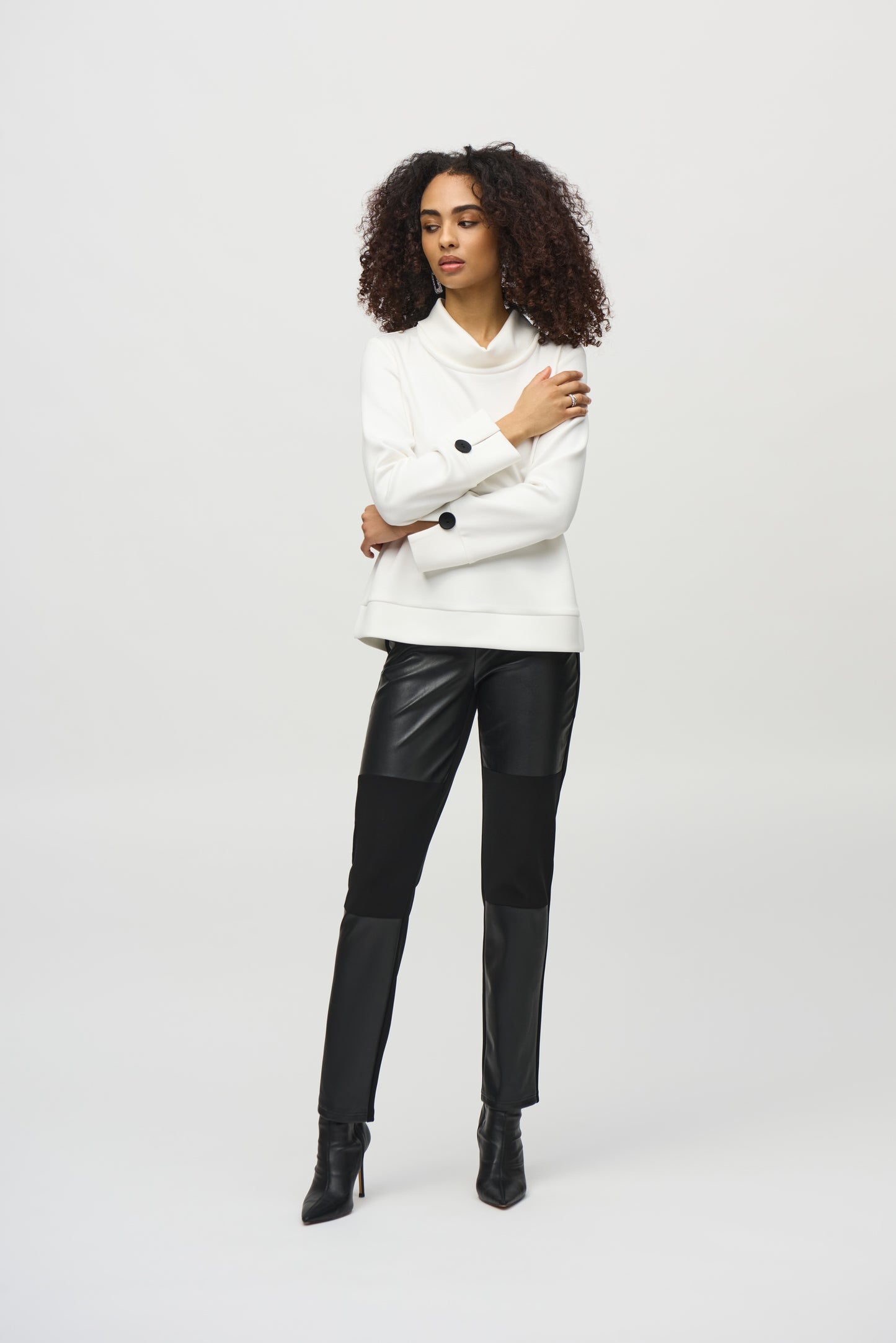 Silky Knit And Leatherette Slim Fit Pants
244143