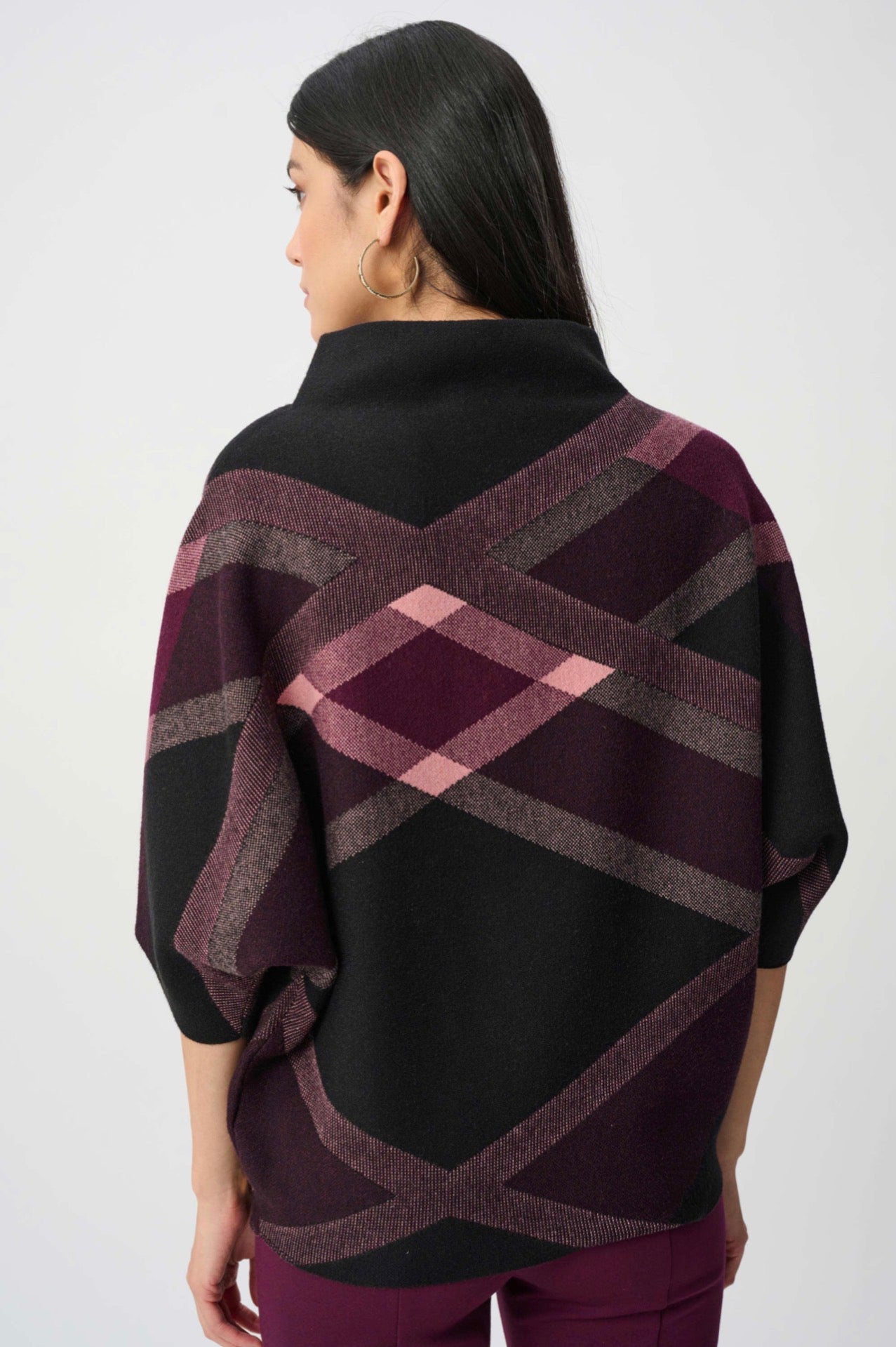 Joseph Ribkoff Brushed Viscose And Nylon Plaid Funnel-Neck Sweater 263947