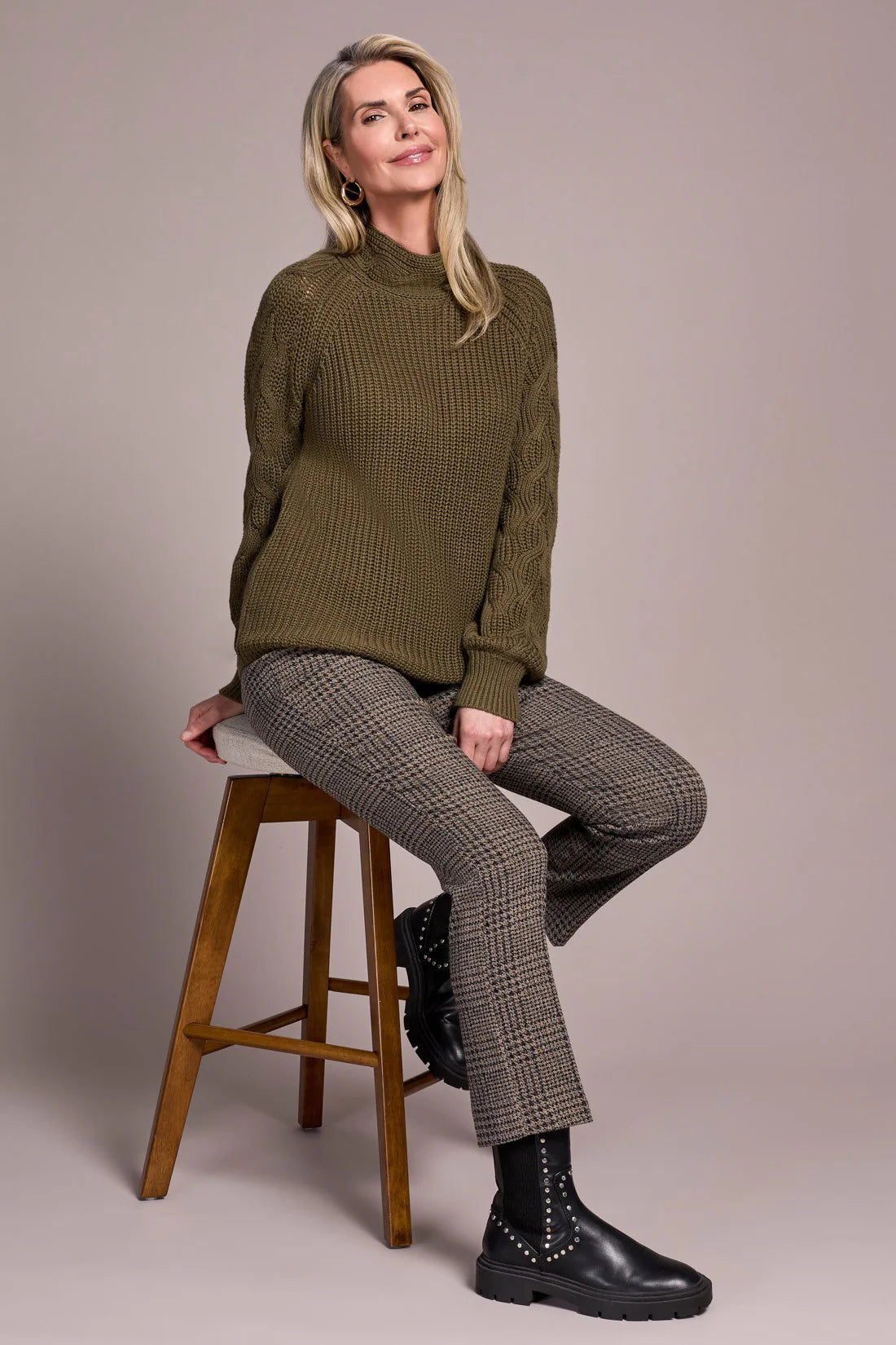 Tribal Cable Knit Mock Neck Sweater Ivy
