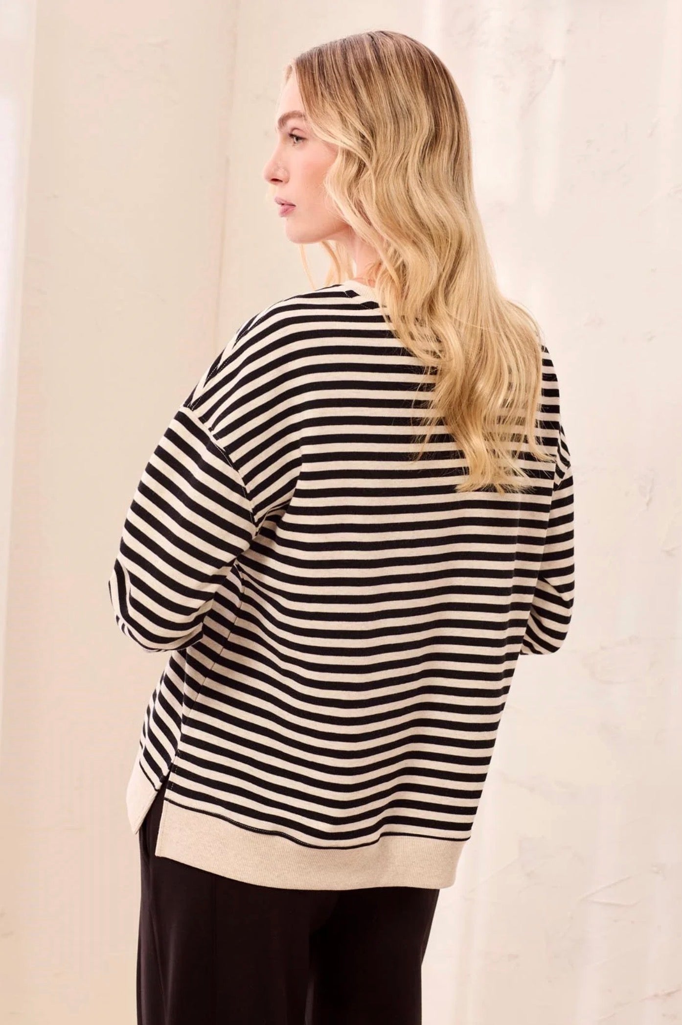 Tribal Drop Shoulder Striped Crewneck