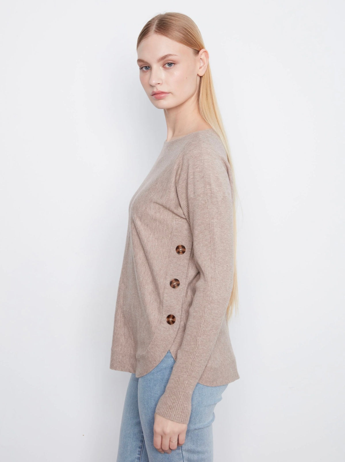 Charlie B Boat Neck Side Button Sweater