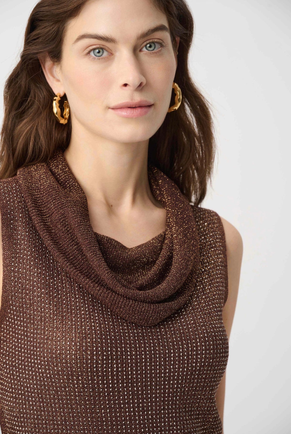Joseph Ribkoff Rhinestone Cowl Neck Top Mahogany 264929