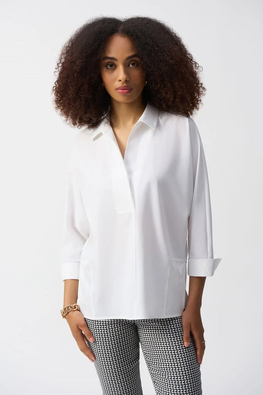 Joseph Ribkoff Poplin Boxy Shirt With Overlappung V-Neck 251948