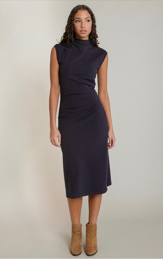 Black Tape Mock Neck Midi Dress Navy