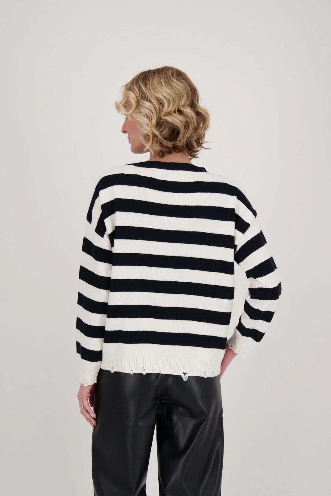 Gabby Isabella Distressed Hem Striped Sweater