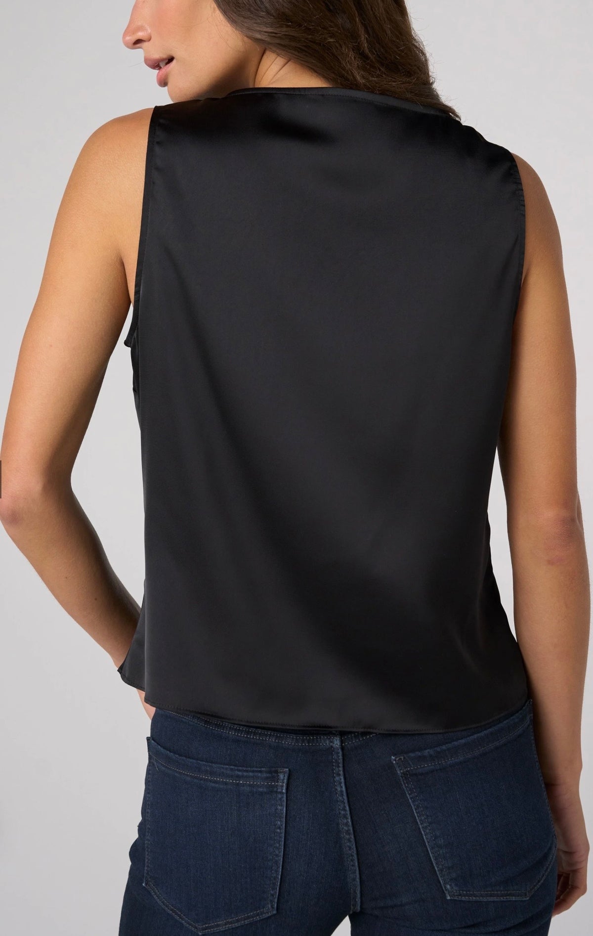 V-neck Woven Tank W/ Lace Trim