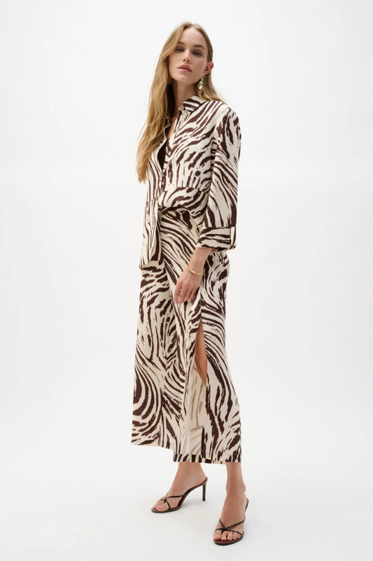 Joseph Ribkoff Linen Blend Animal Print Culotte Pants With Pleats 262946