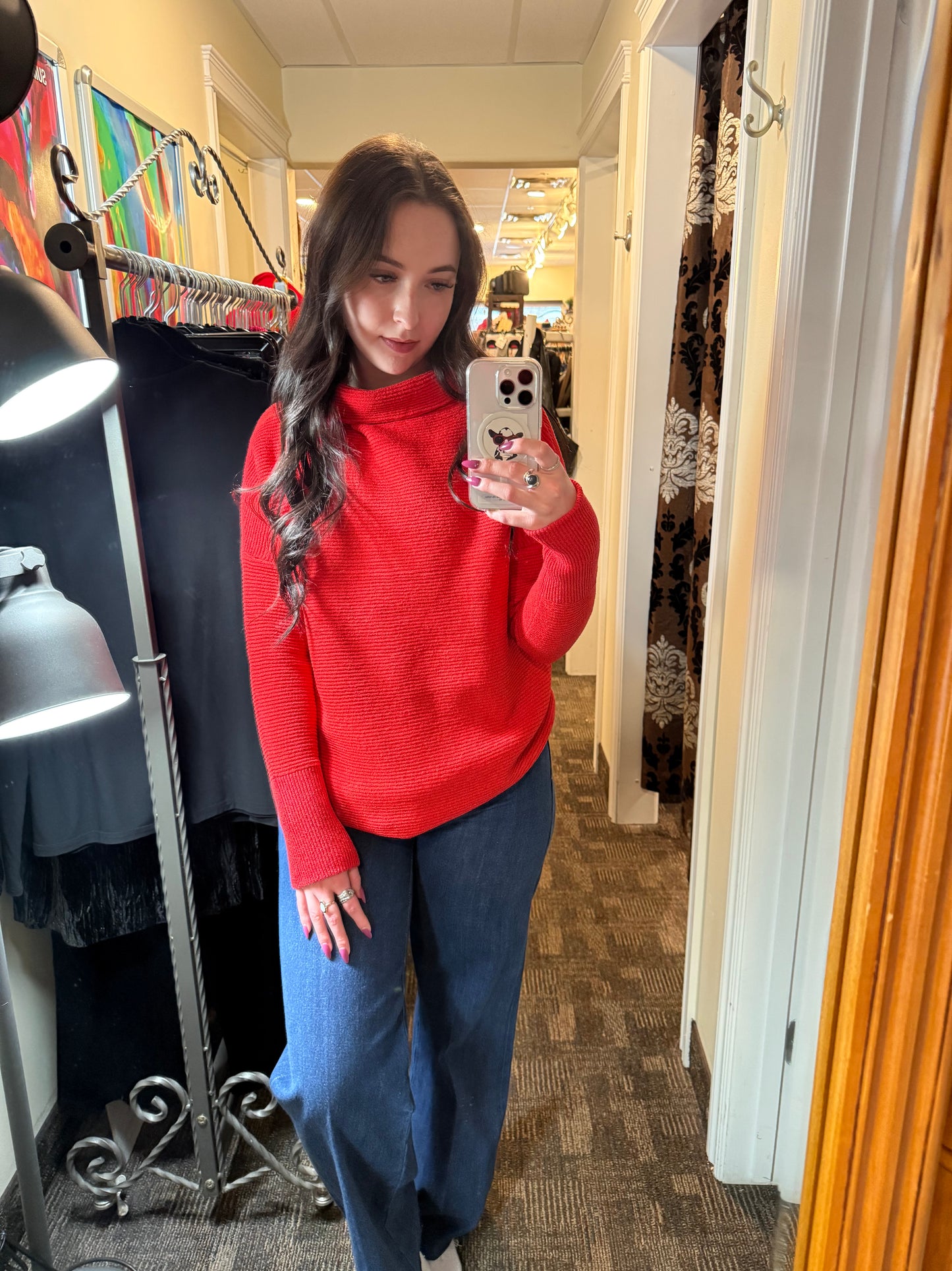 RD Style Nancy Ottoman Mockneck Sweater Poppy Red