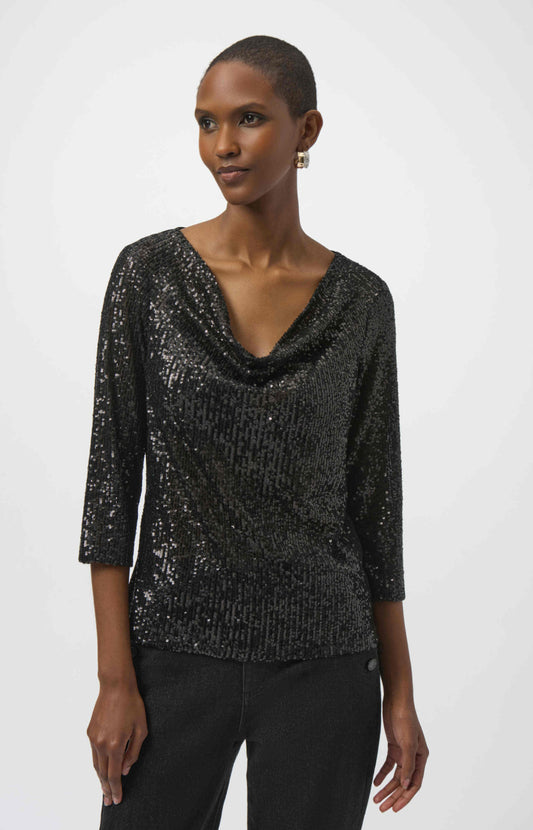 Joseph Ribkoff Sequined Knit and Silky Knit Straight Top 254137