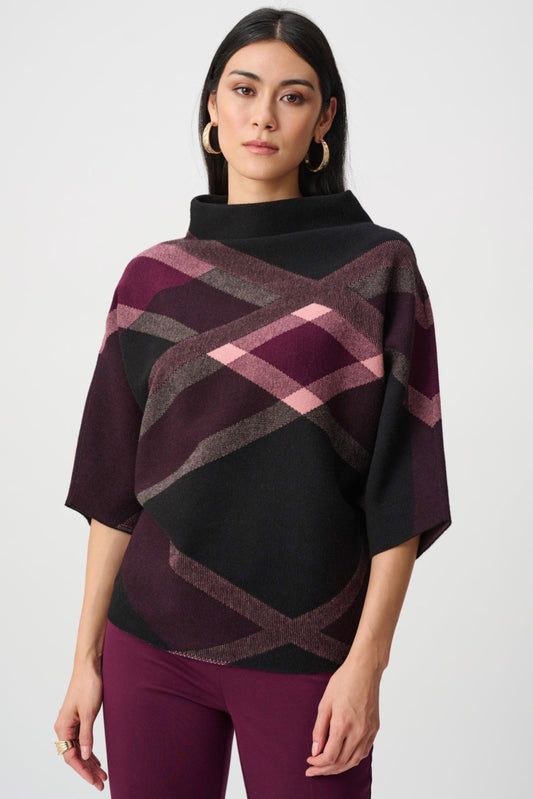 Joseph Ribkoff Brushed Viscose And Nylon Plaid Funnel-Neck Sweater 263947