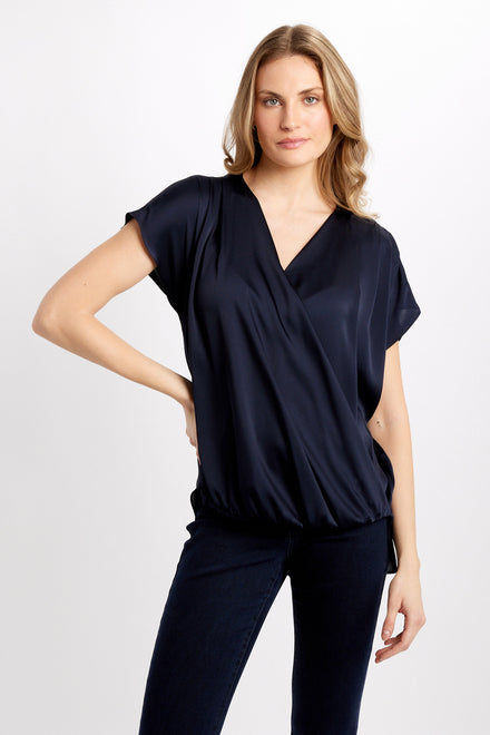 Joseph Ribkoff Satin Boxy Wrap Top Midnight Blue 241278