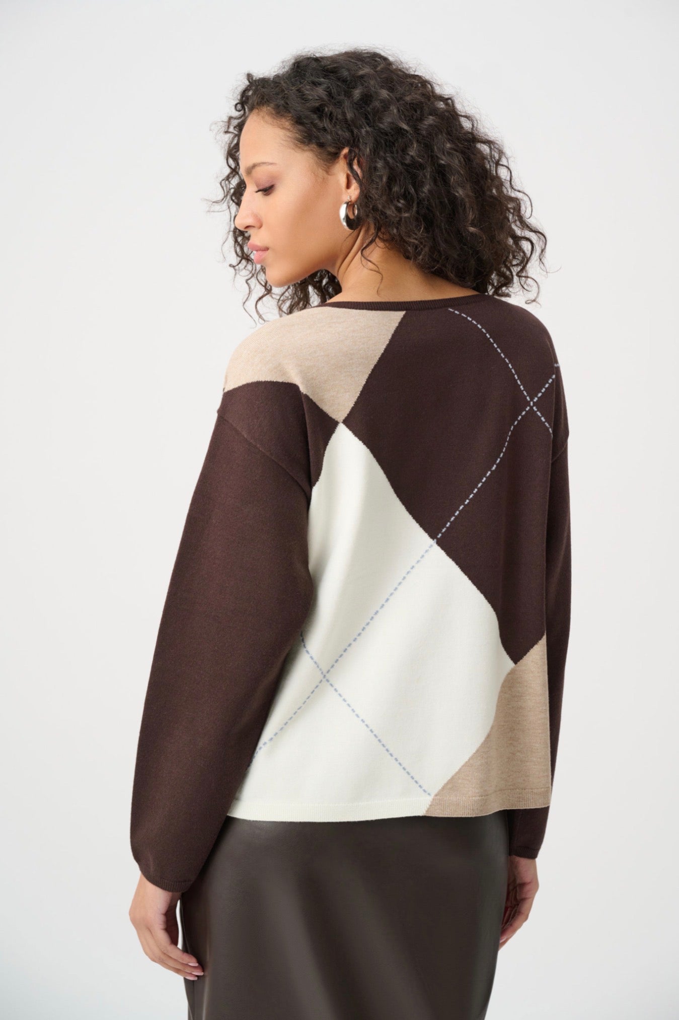 Joseph Ribkoff Brushed Viscose Knit Argyle Pattern Crewneck Sweater 263948